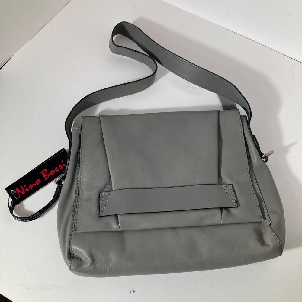 Womens Nino Bossi Leather Shoulder Bag Purse Gray NWT 9 x 10"